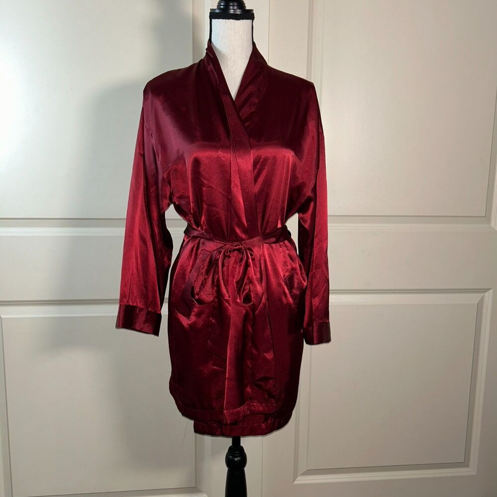 Victoria’s Secret O/S Satin Robe — Deep Red Kimono Style with Waist Tie